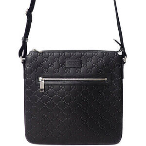 GUCCI Signature Guccissima Leather Messenger Crossbody Bag Black
